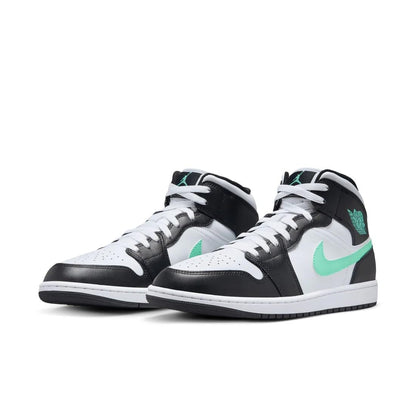 Jordan Nike Air 1 Mid Men's Shoes White/Green Glow-black