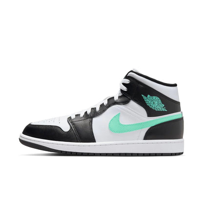 Jordan Nike Air 1 Mid Men's Shoes White/Green Glow-black