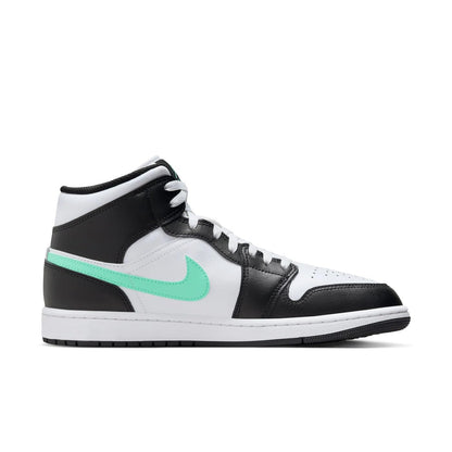 Jordan Nike Air 1 Mid Men's Shoes White/Green Glow-black