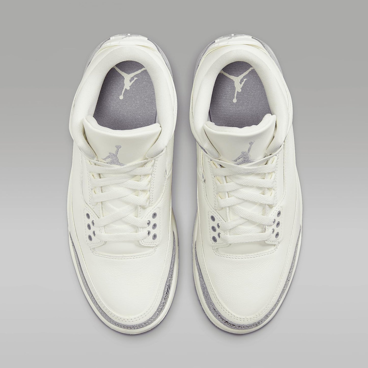 Retro Air Jordan 3 in Sail, Cement Grey, and Metallic Silver