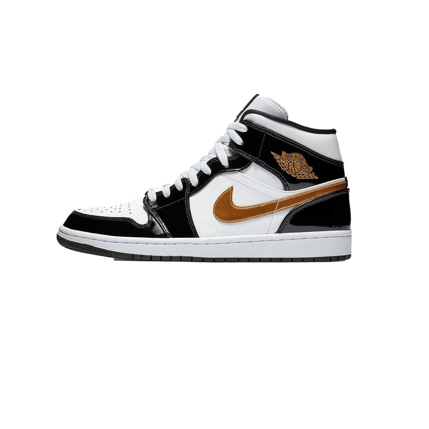 Nike Jordan Air 1 Mid (White/Metallic Gold-Obsidian 8) Black/White/Metallic Gold