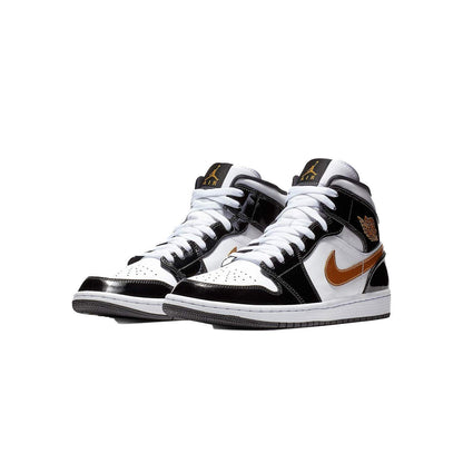 Nike Jordan Air 1 Mid (White/Metallic Gold-Obsidian 8) Black/White/Metallic Gold