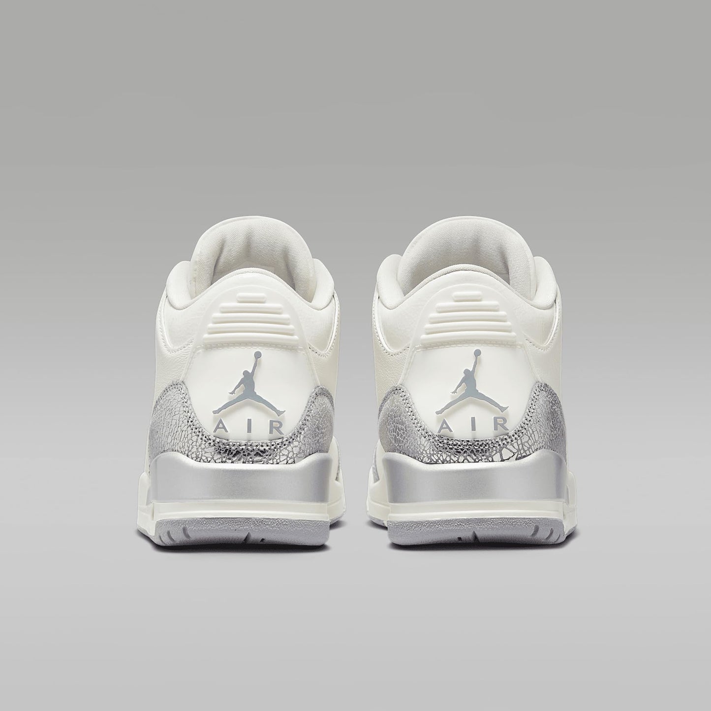 Retro Air Jordan 3 in Sail, Cement Grey, and Metallic Silver