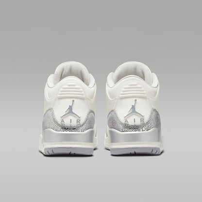 Retro Air Jordan 3 in Sail, Cement Grey, and Metallic Silver