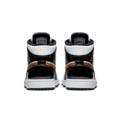 Nike Jordan Air 1 Mid (White/Metallic Gold-Obsidian 8) Black/White/Metallic Gold
