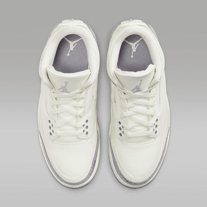Retro Air Jordan 3 in Sail, Cement Grey, and Metallic Silver