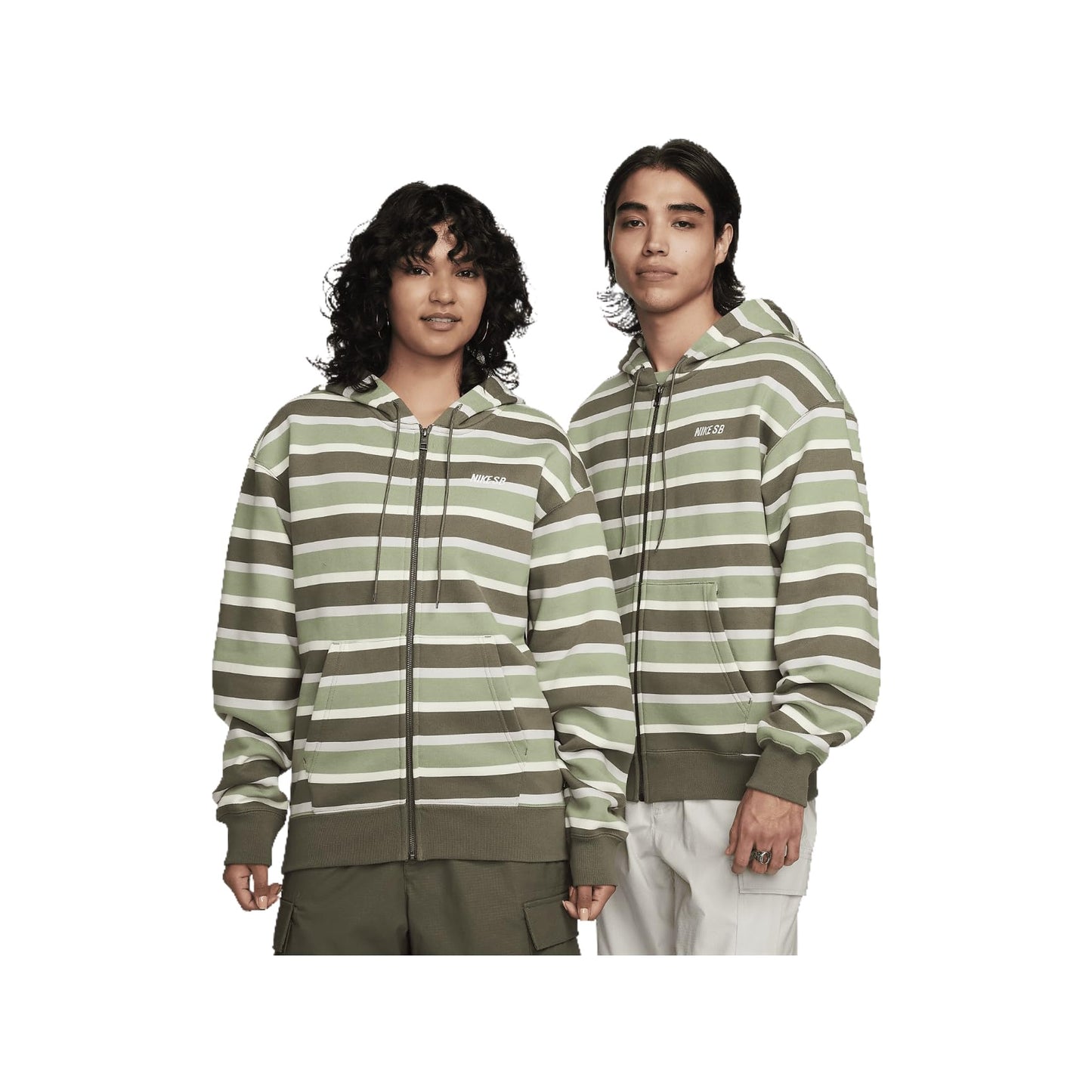 Nike SB Full-Zip Fleece Skate Hoodie (FN2512-113, Coconut Milk/Oil Green/White) Size Small