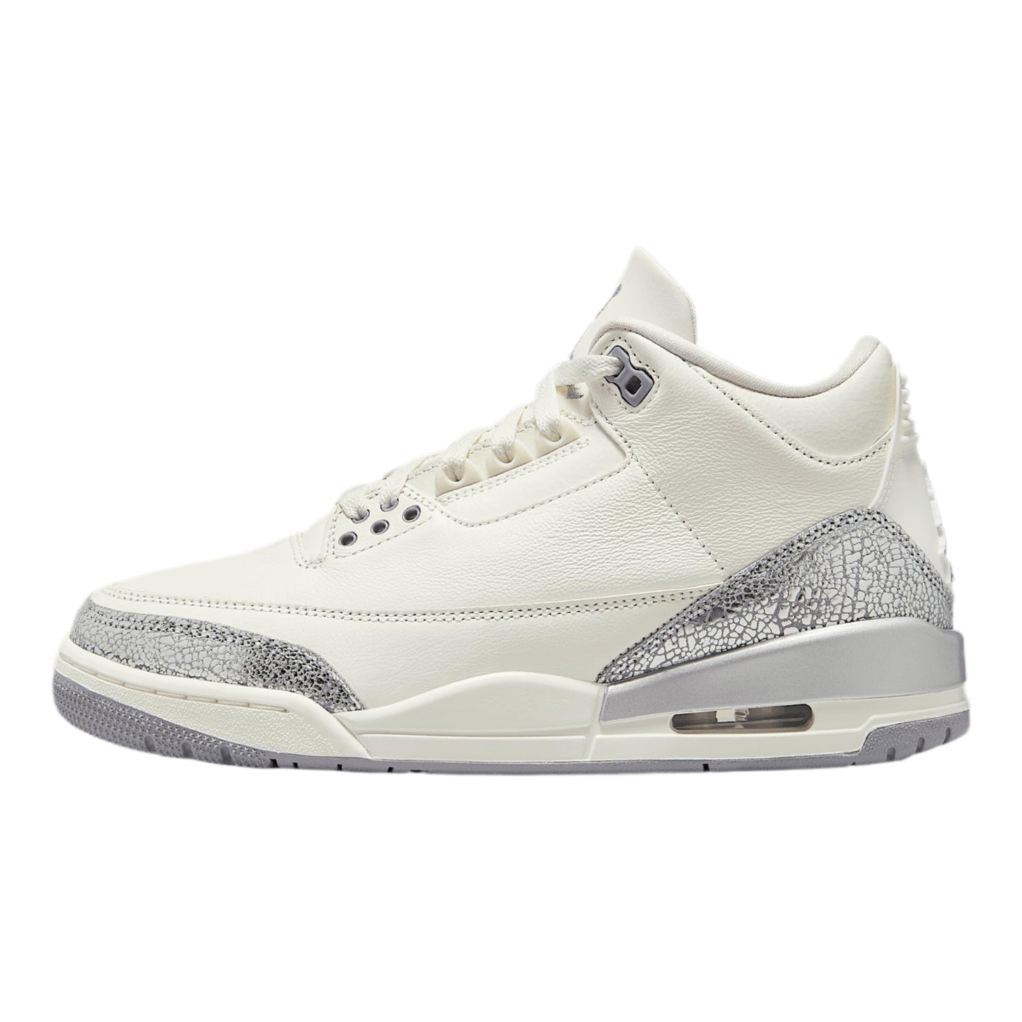 Retro Air Jordan 3 in Sail, Cement Grey, and Metallic Silver