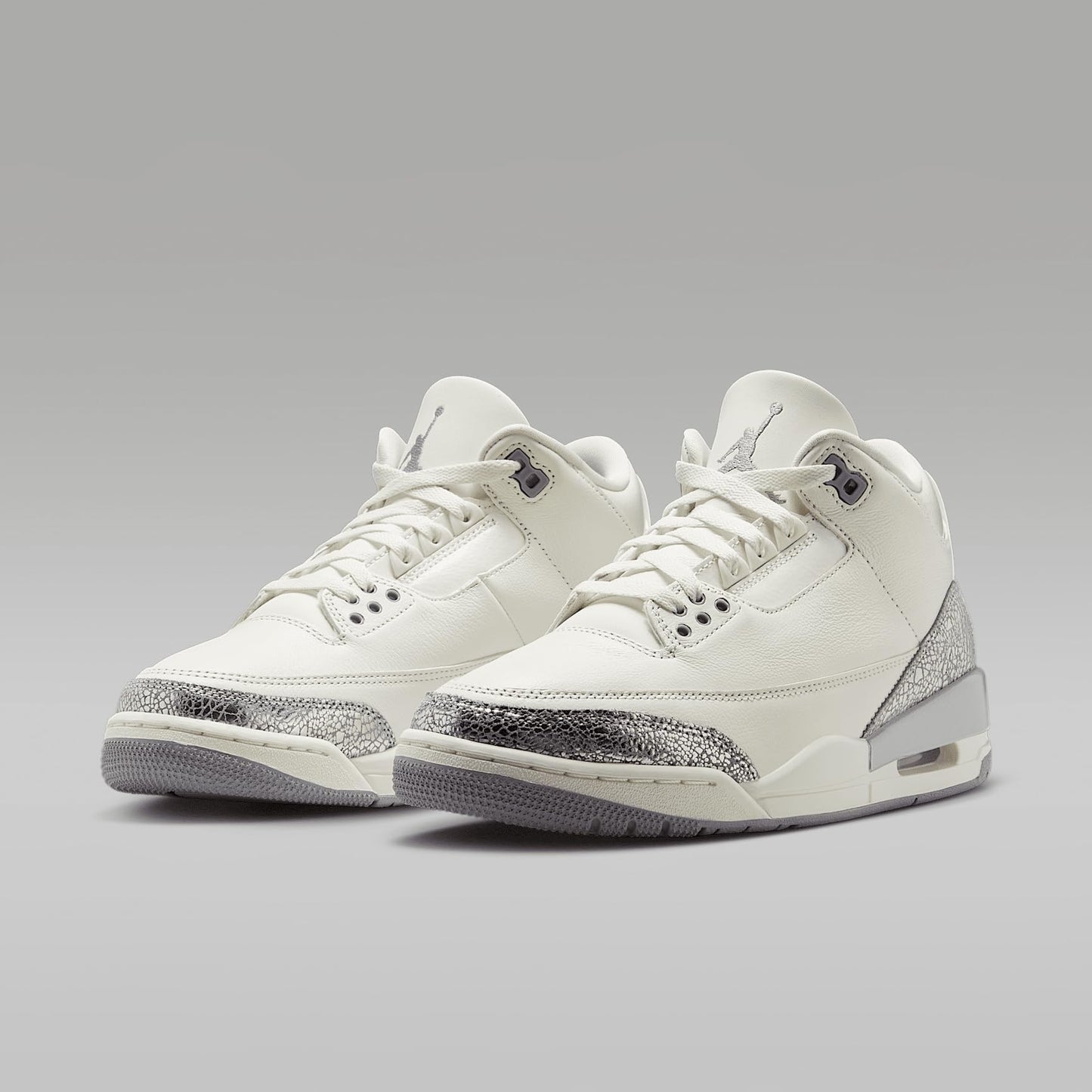 Retro Air Jordan 3 in Sail, Cement Grey, and Metallic Silver