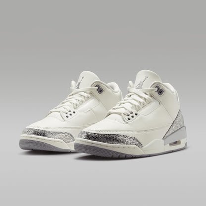 Retro Air Jordan 3 in Sail, Cement Grey, and Metallic Silver