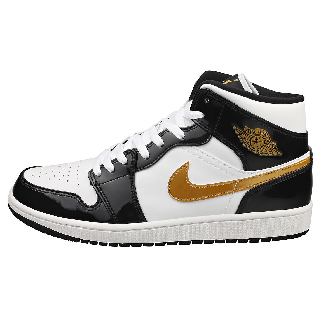 Nike Mens Jordan 1 Mid Black Gold Patent Leather