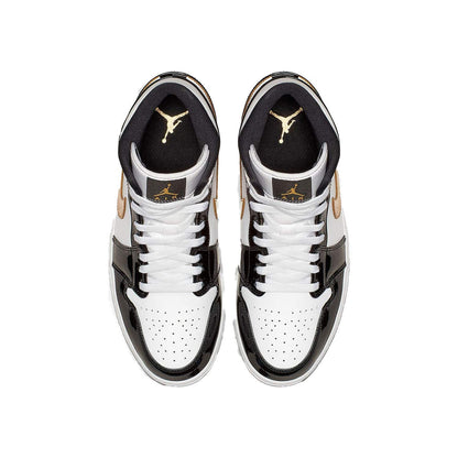 Nike Jordan Air 1 Mid (White/Metallic Gold-Obsidian 8) Black/White/Metallic Gold