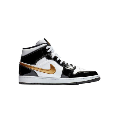 Nike Jordan Air 1 Mid (White/Metallic Gold-Obsidian 8) Black/White/Metallic Gold