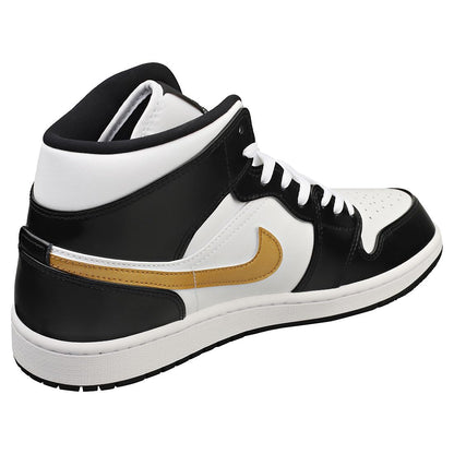 Nike Mens Jordan 1 Mid Black Gold Patent Leather