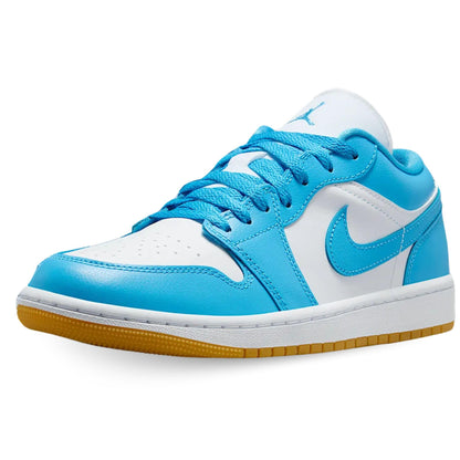 Nike Women's Air Jordan 1 Low-Top Shoes White | Dark Powder Blue | Gum Light Brown