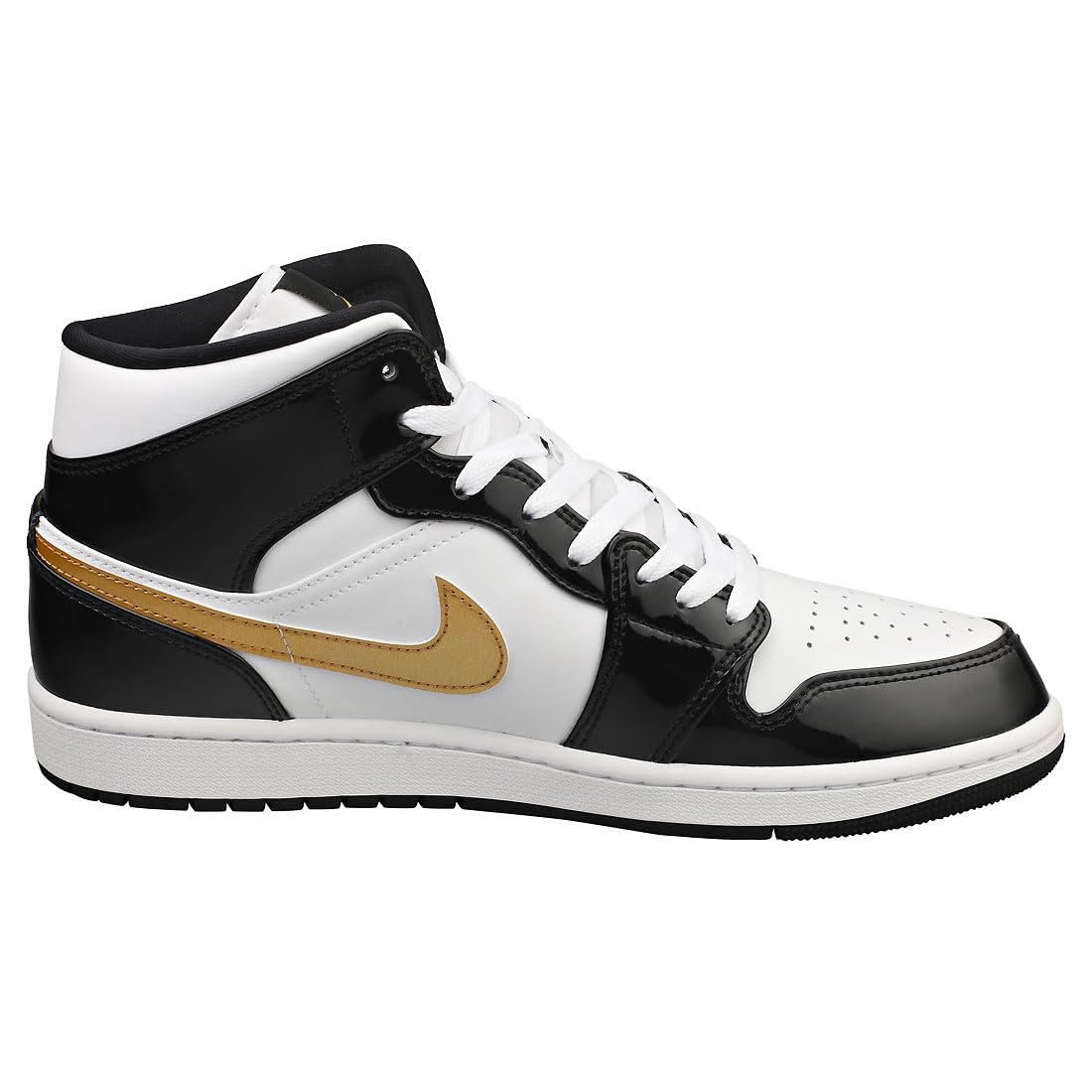 Nike Mens Jordan 1 Mid Black Gold Patent Leather