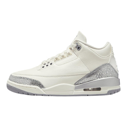 Retro Air Jordan 3 in Sail, Cement Grey, and Metallic Silver