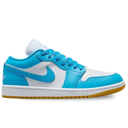 Nike Women's Air Jordan 1 Low-Top Shoes White | Dark Powder Blue | Gum Light Brown