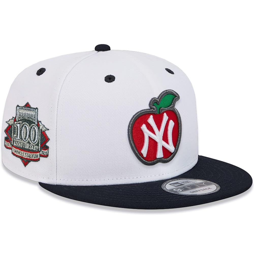 New Era NY New York Yankees 9FIFTY 100th Anniversary Big Apple Snapback Cap, Adjustable Hat White