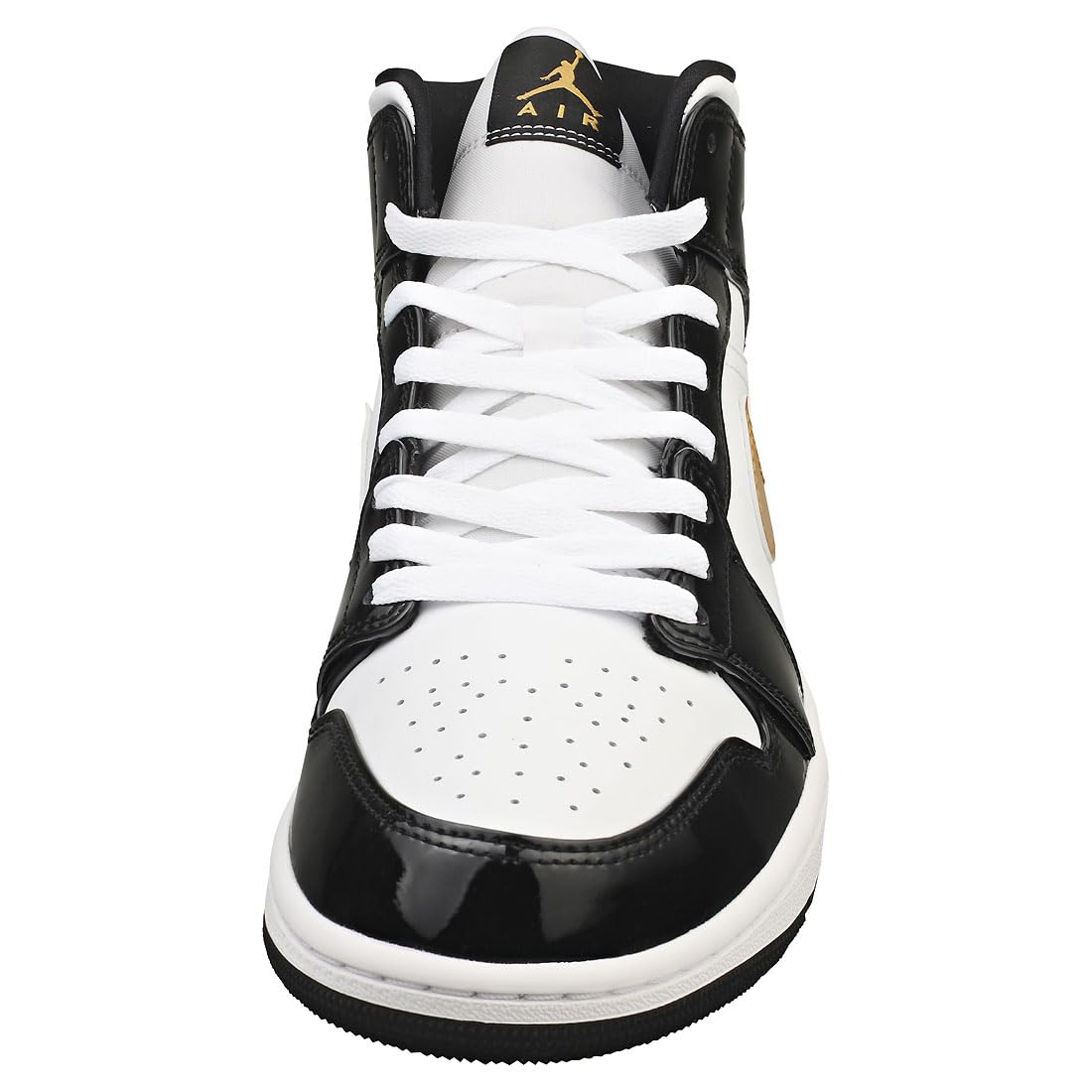 Nike Mens Jordan 1 Mid Black Gold Patent Leather
