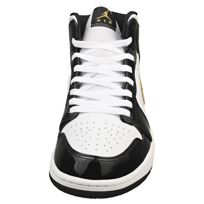 Nike Mens Jordan 1 Mid Black Gold Patent Leather