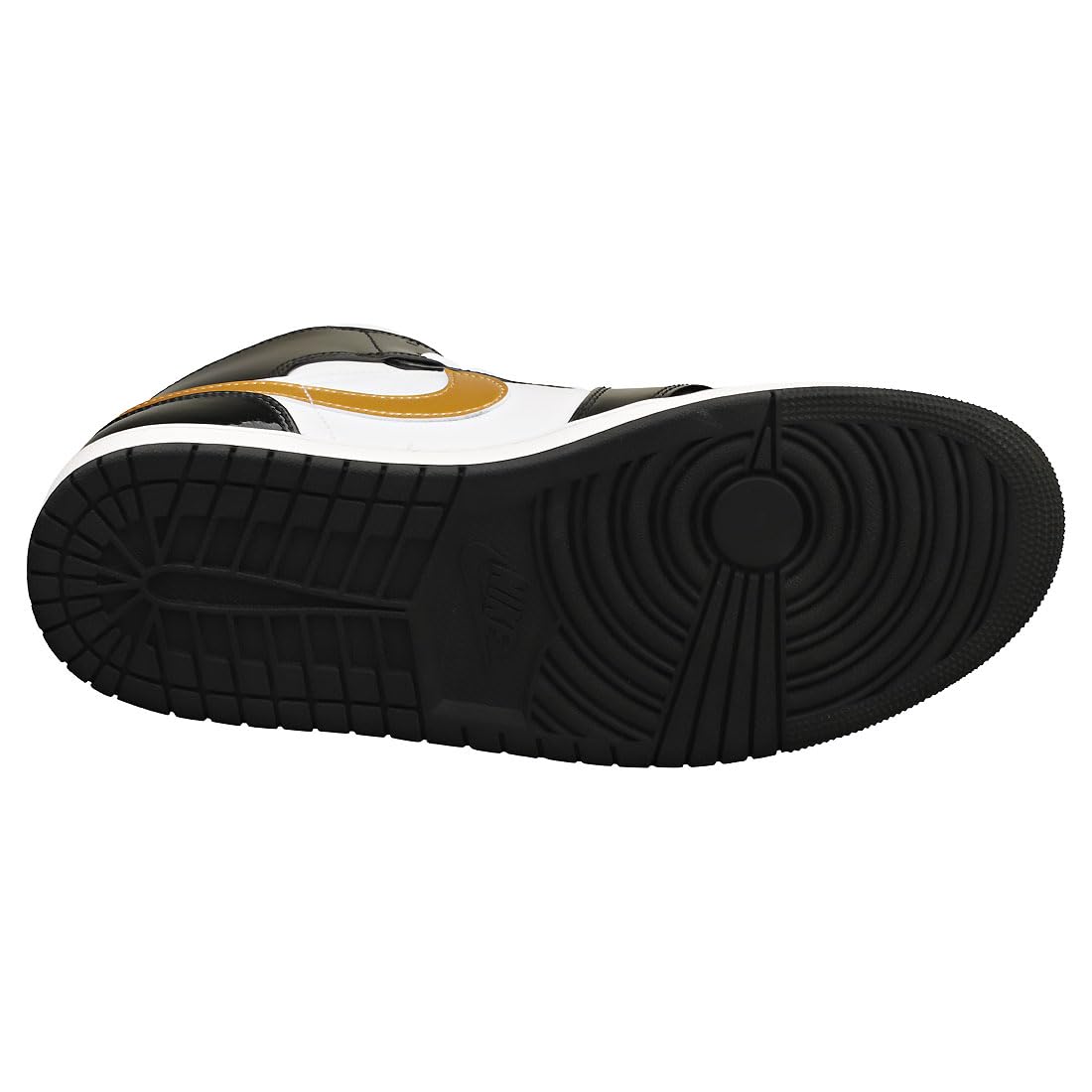 Nike Mens Jordan 1 Mid Black Gold Patent Leather