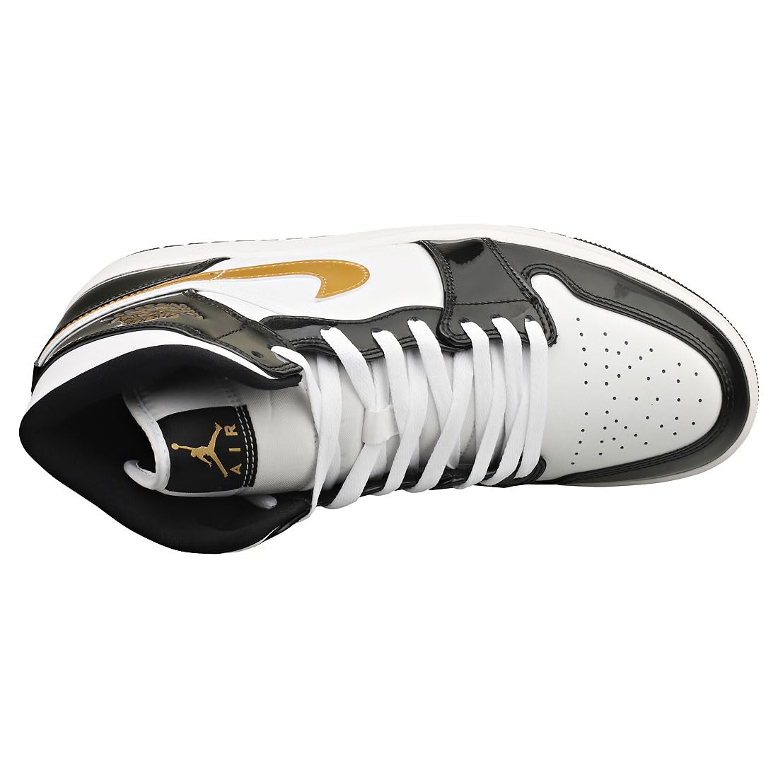 Nike Mens Jordan 1 Mid Black Gold Patent Leather