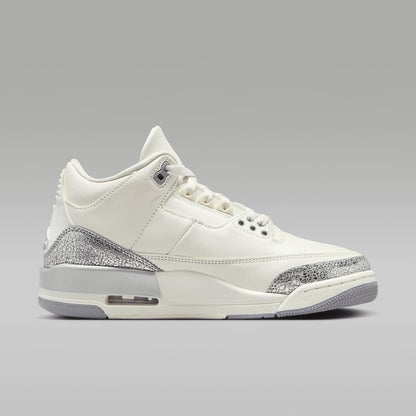 Retro Air Jordan 3 in Sail, Cement Grey, and Metallic Silver